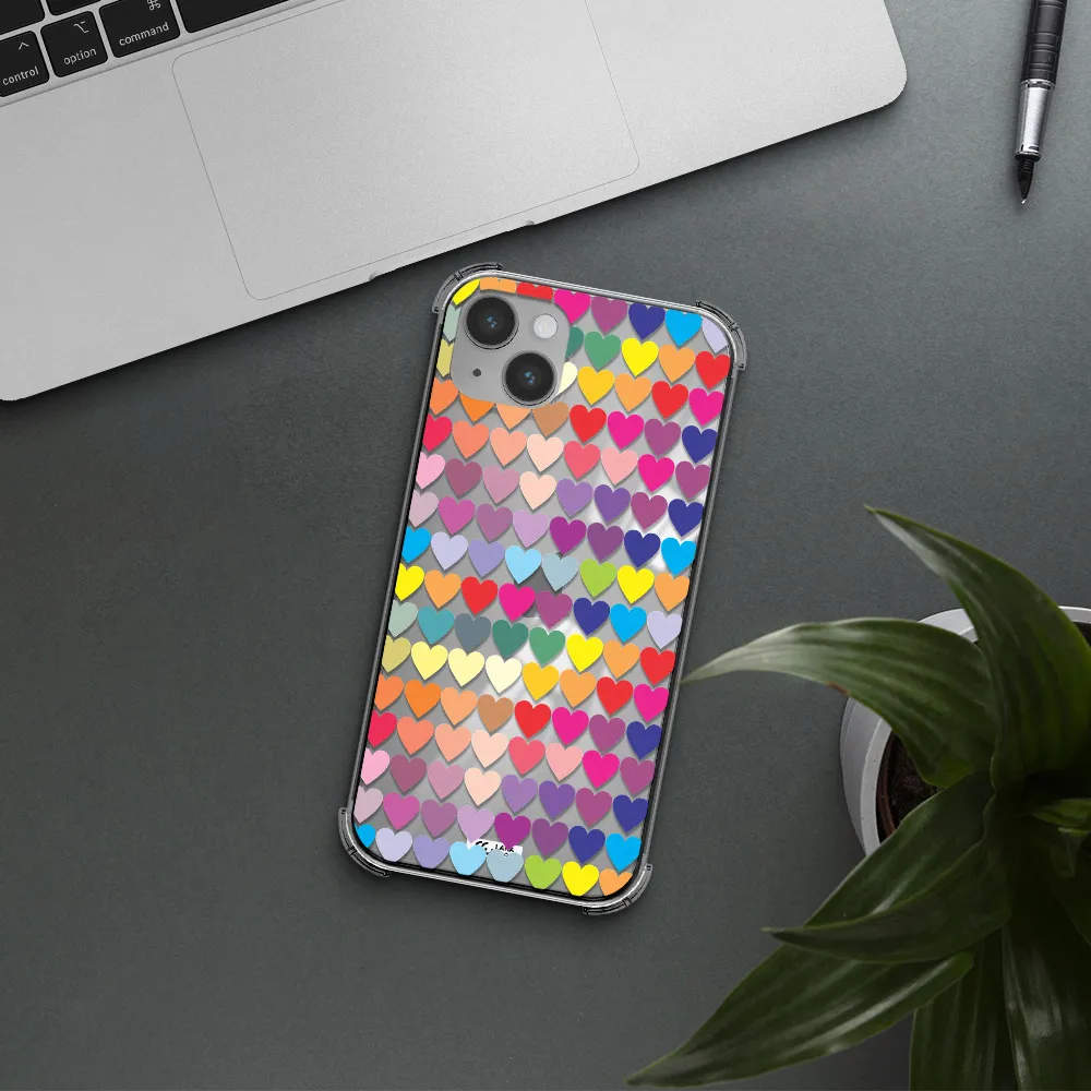 a colorful heart pattern Apple iPhone 14 plus Clear PC Case
