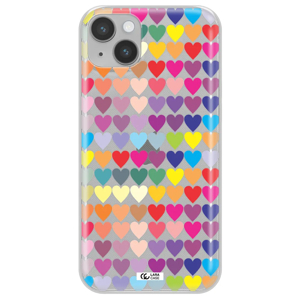 a colorful heart pattern Apple iPhone 14 plus Clear TPU Case