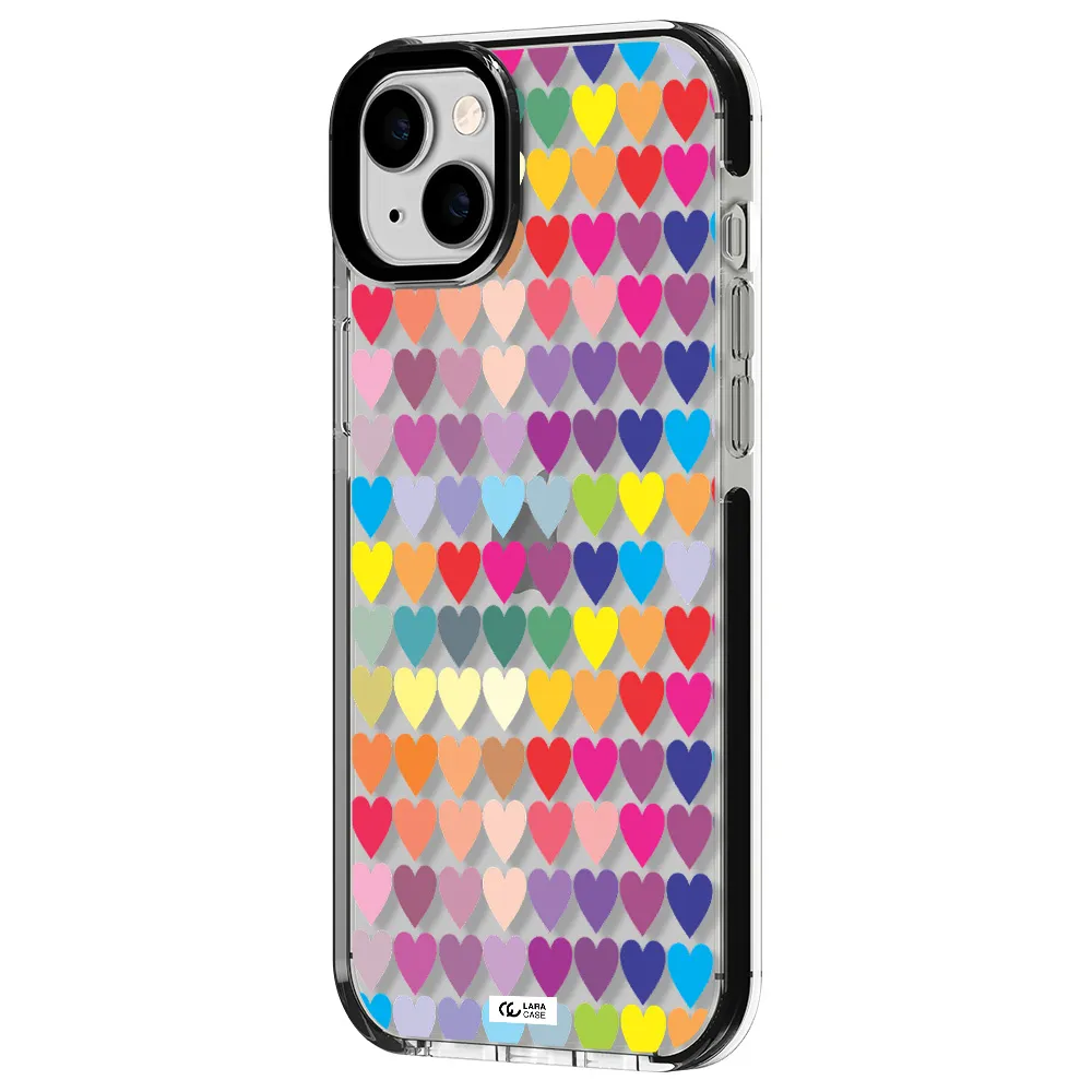 a colorful heart pattern Apple iPhone 14 plus impact black border Case