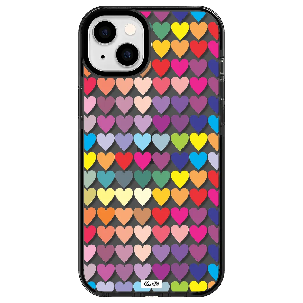 a colorful heart pattern Apple iPhone 14 plus impact Smoke Black Case