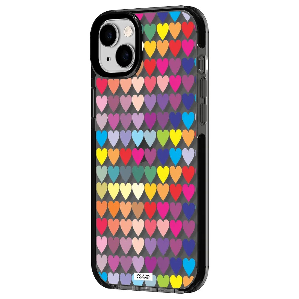 a colorful heart pattern Apple iPhone 14 plus impact Smoke Black Case