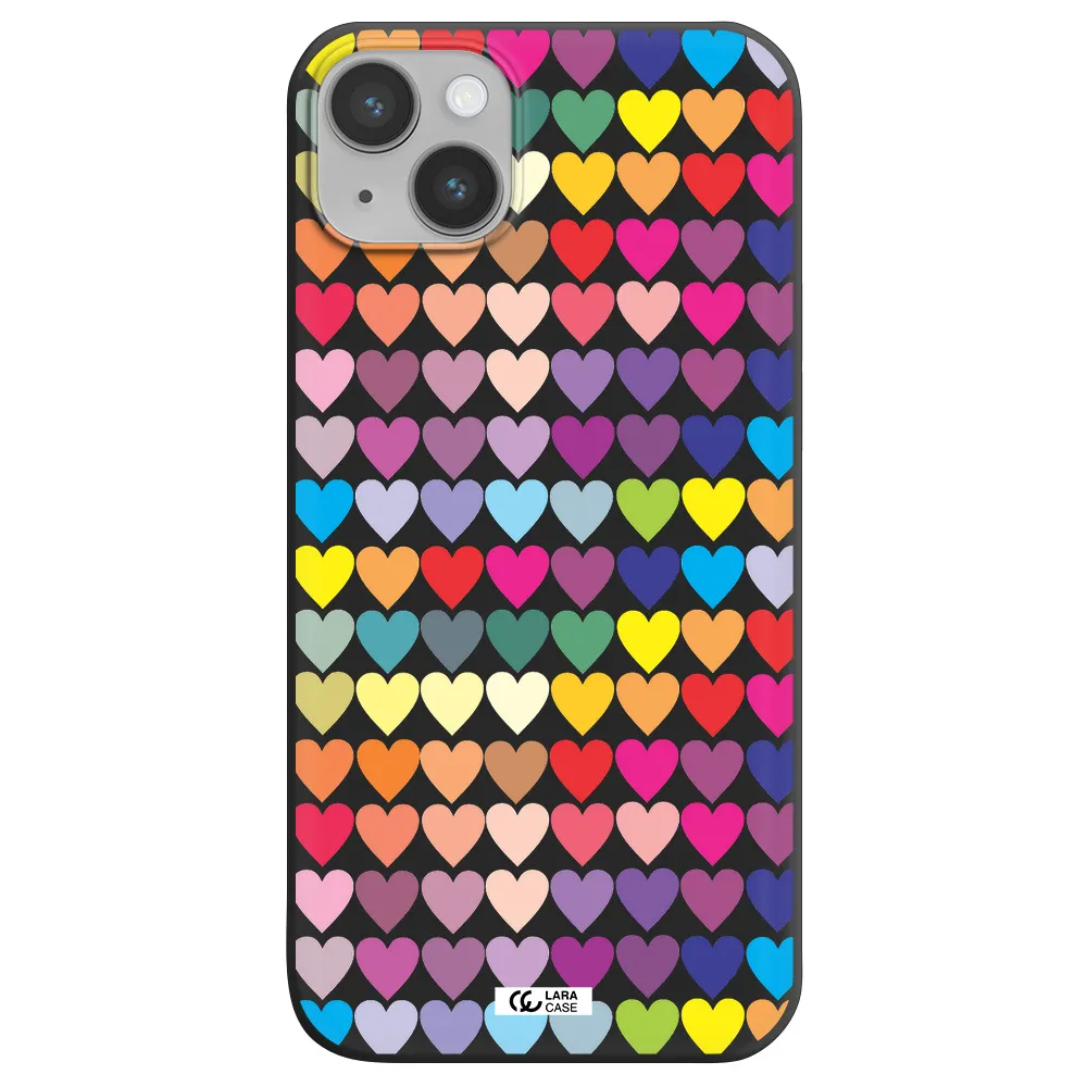 a colorful heart pattern Apple iPhone 14 plus Silicone black Case