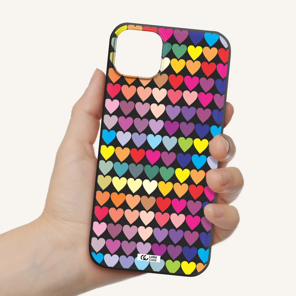 a colorful heart pattern Apple iPhone 14 plus Silicone black Case