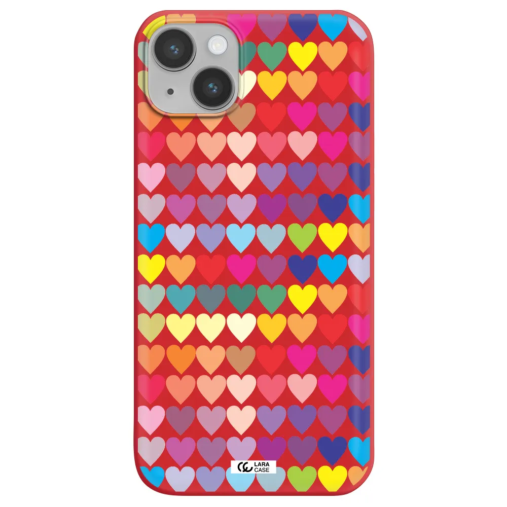 a colorful heart pattern Apple iPhone 14 plus Silicone Imperial Red Case