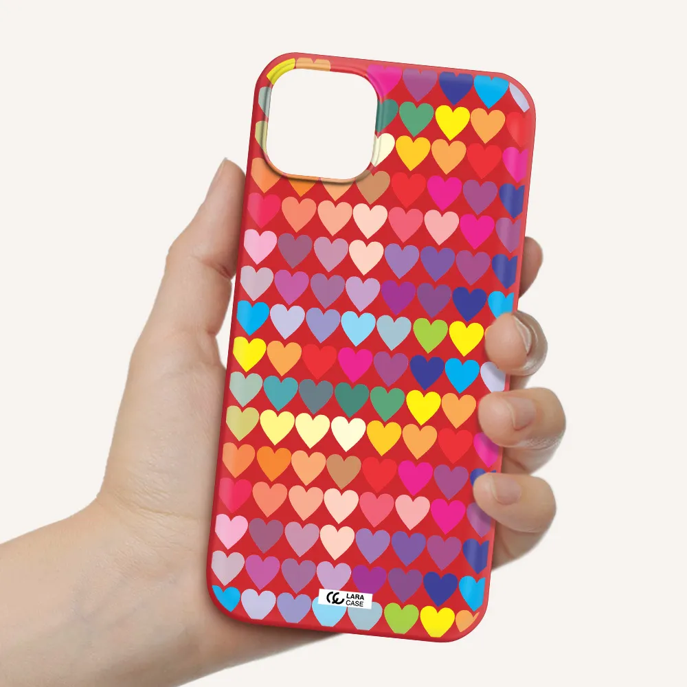 a colorful heart pattern Apple iPhone 14 plus Silicone Imperial Red Case
