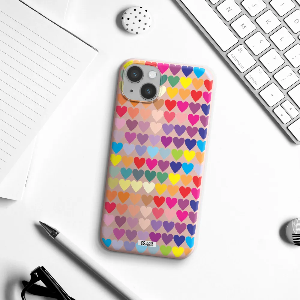 a colorful heart pattern Apple iPhone 14 plus Silicone pastel pink Case
