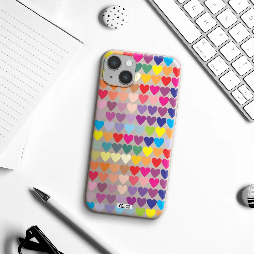 a colorful heart pattern Apple iPhone 14 plus Silicone Stone Case