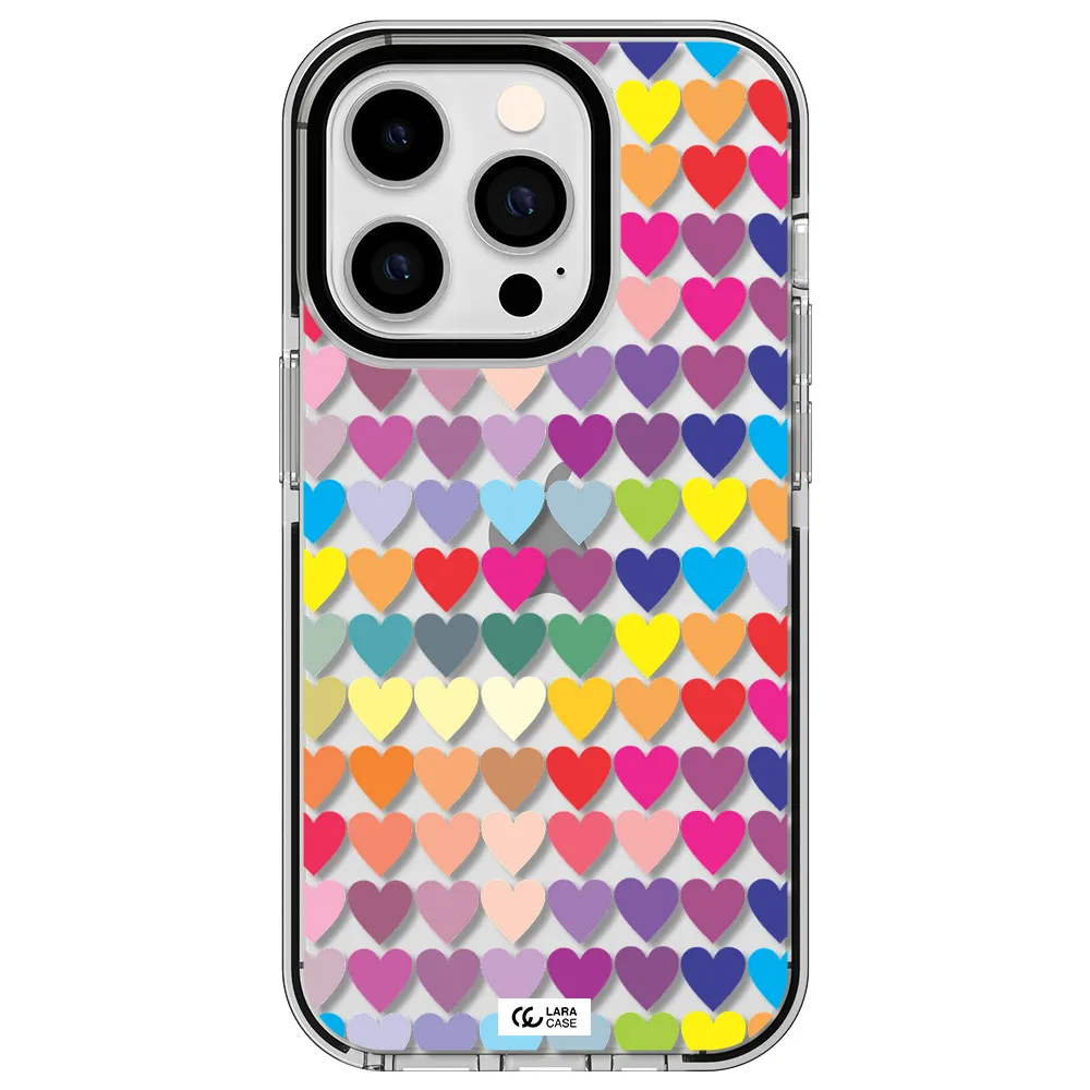 a colorful heart pattern Apple iPhone 14 pro impact black border Case