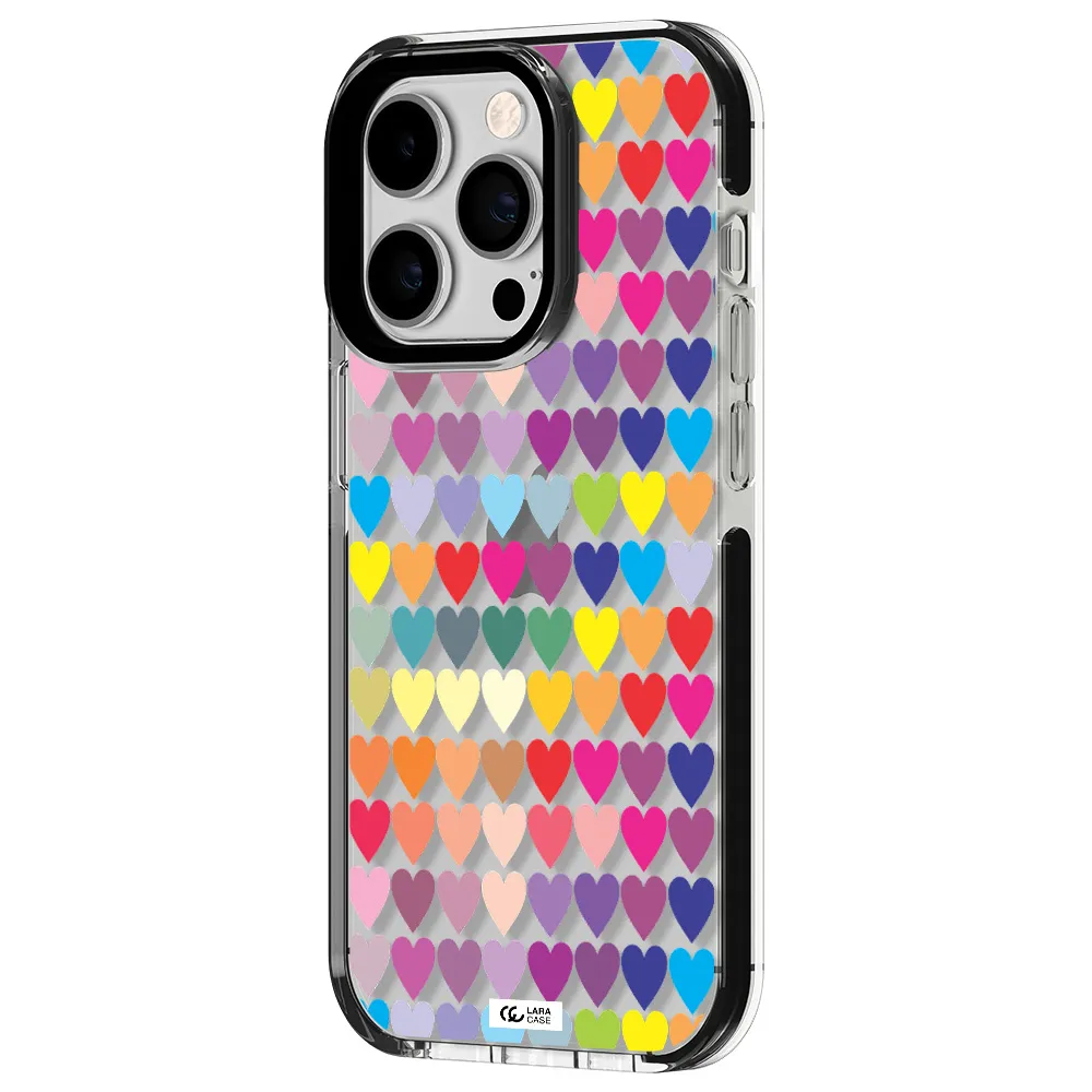 a colorful heart pattern Apple iPhone 14 pro impact black border Case