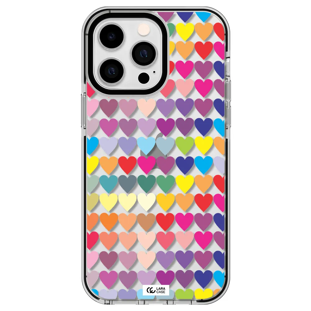 a colorful heart pattern Apple iPhone 14 pro max impact black border Case
