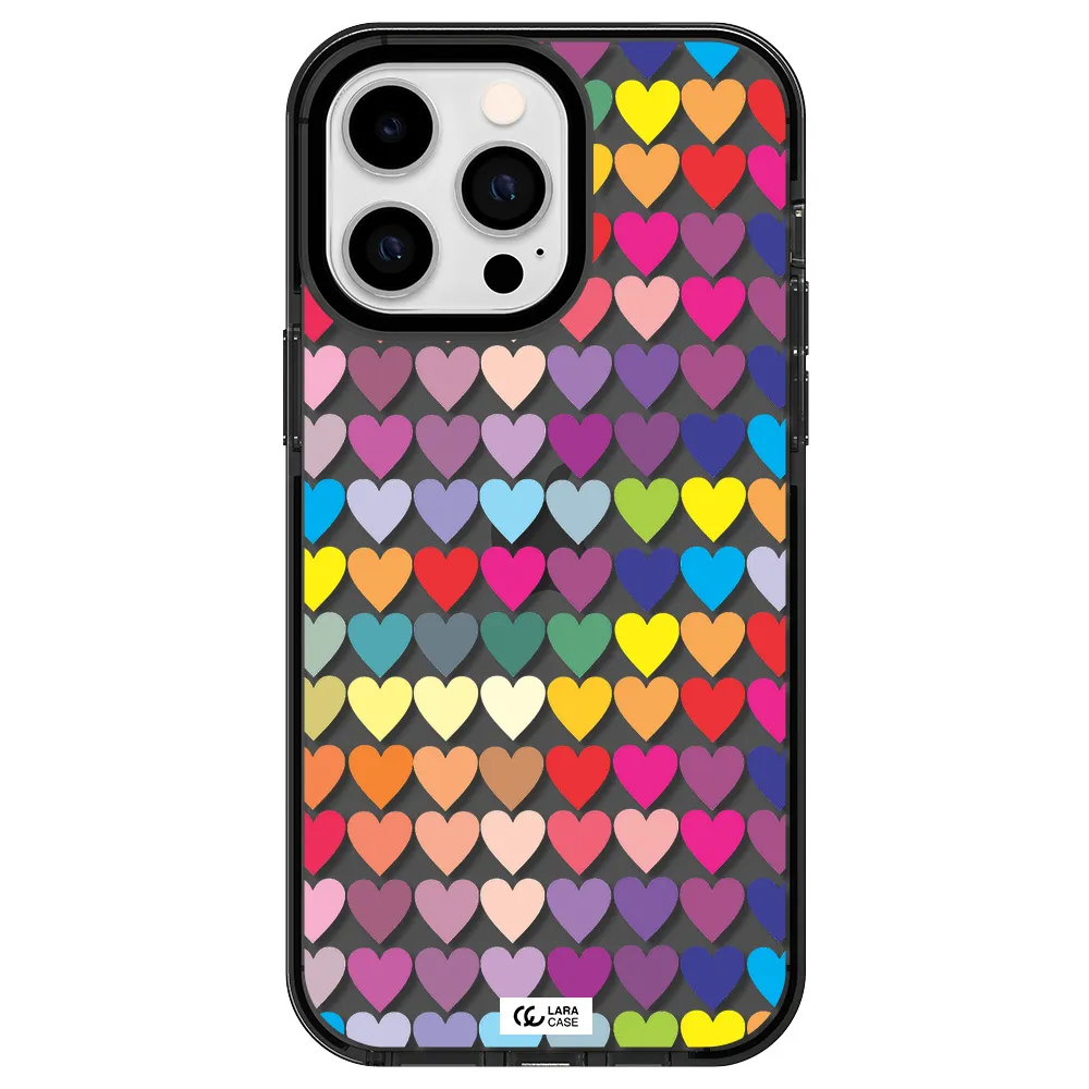 a colorful heart pattern Apple iPhone 14 pro max impact Smoke Black Case
