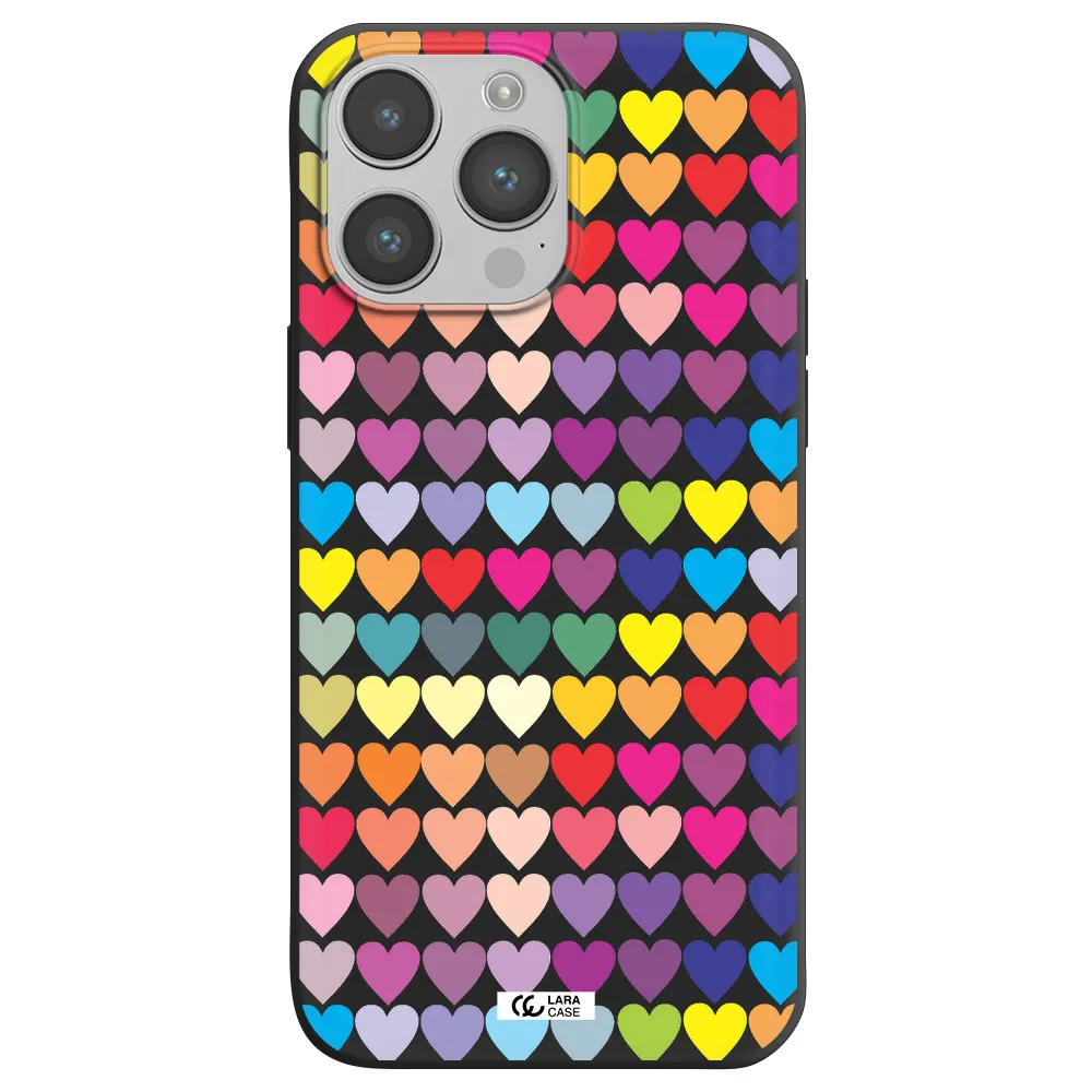 a colorful heart pattern Apple iPhone 14 pro max Silicone black Case