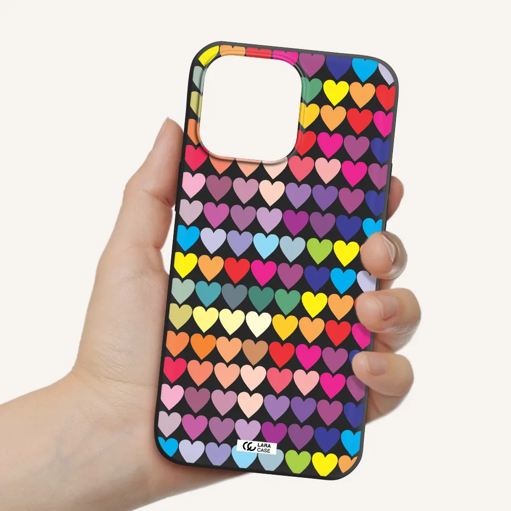 a colorful heart pattern Apple iPhone 14 pro max Silicone black Case