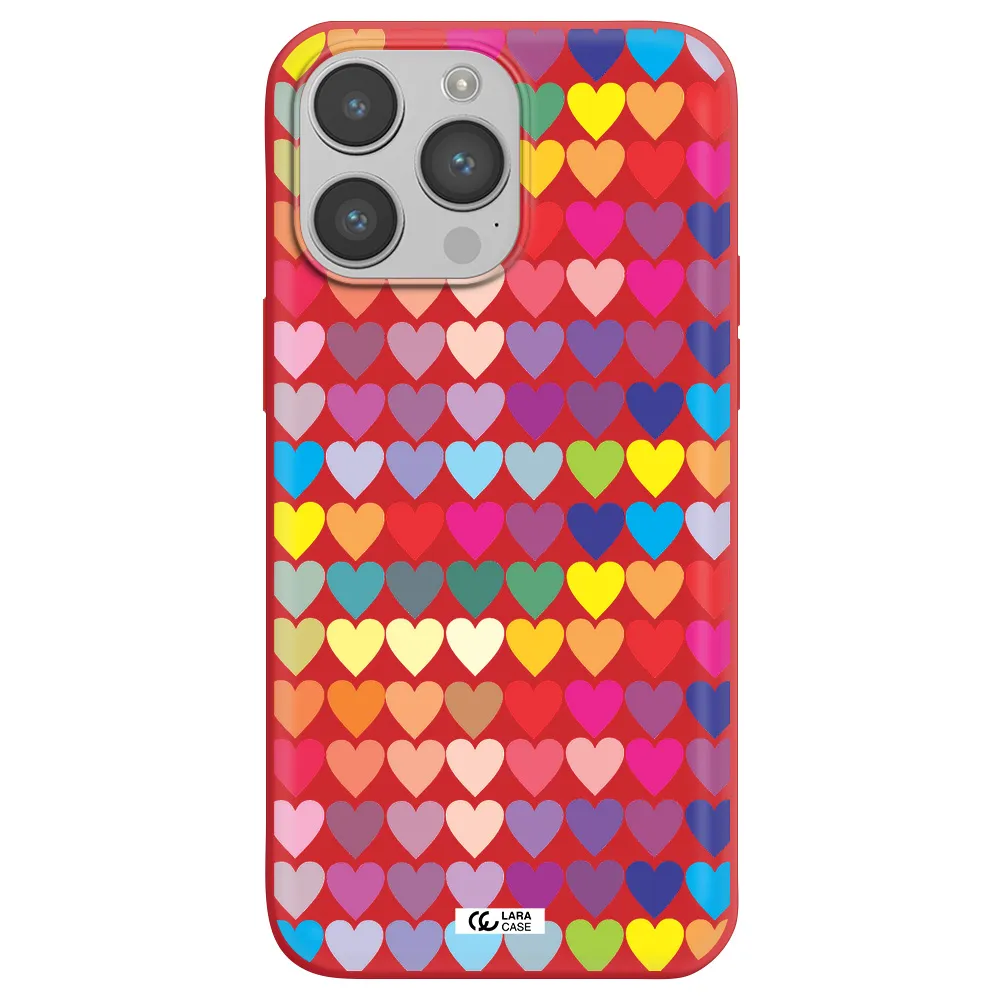 a colorful heart pattern Apple iPhone 14 pro max Silicone Imperial Red Case