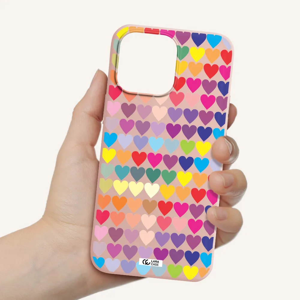 a colorful heart pattern Apple iPhone 14 pro max Silicone pastel pink Case