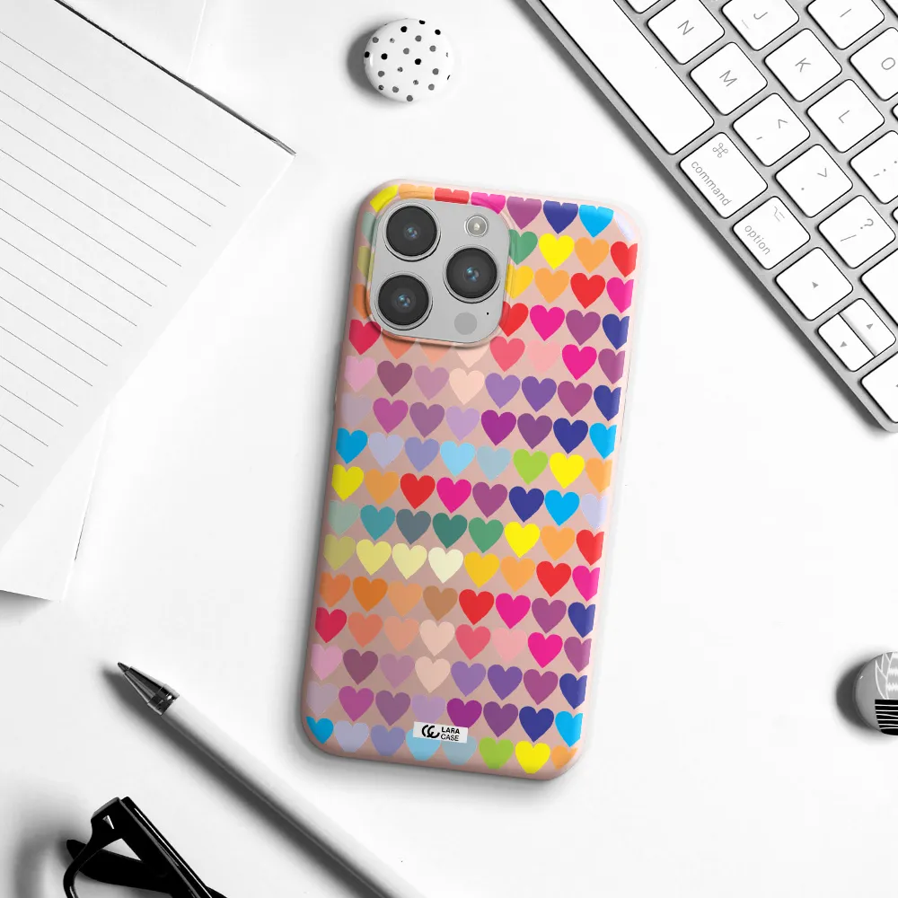 a colorful heart pattern Apple iPhone 14 pro max Silicone pastel pink Case