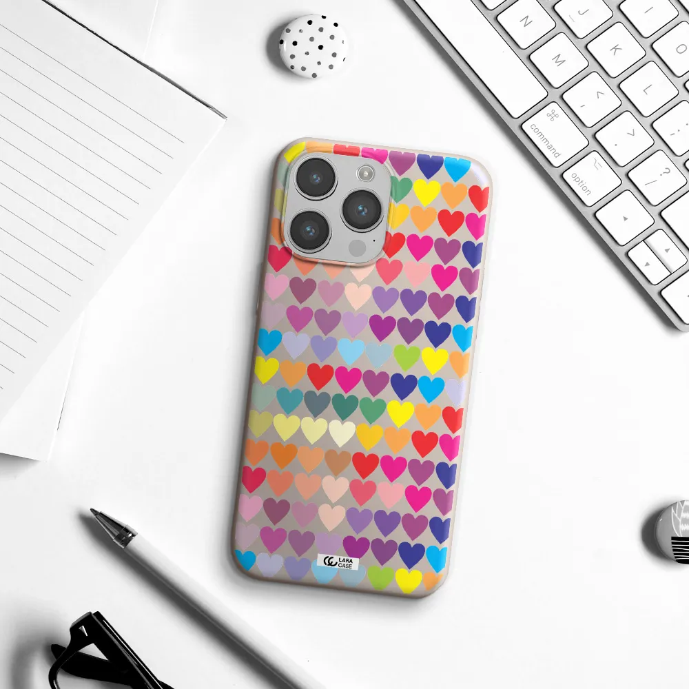 a colorful heart pattern Apple iPhone 14 pro max Silicone Stone Case
