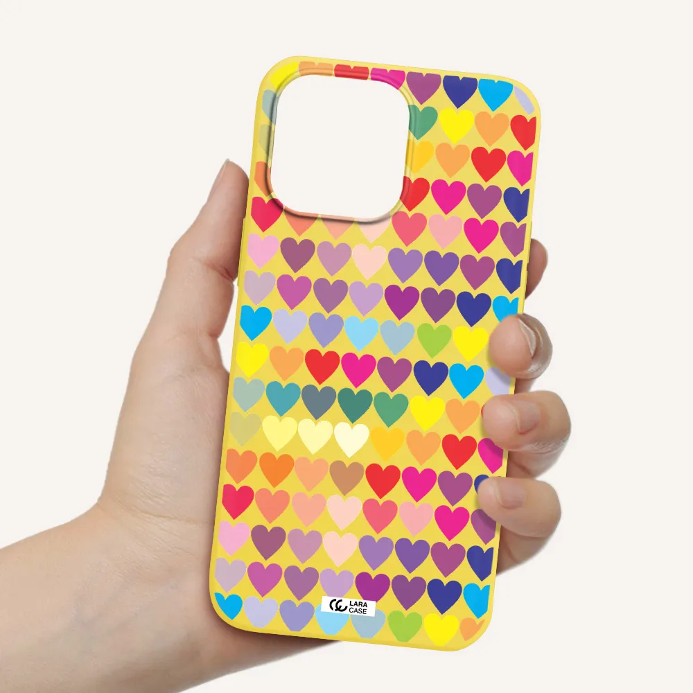 a colorful heart pattern Apple iPhone 14 pro Silicone canary yellow Case