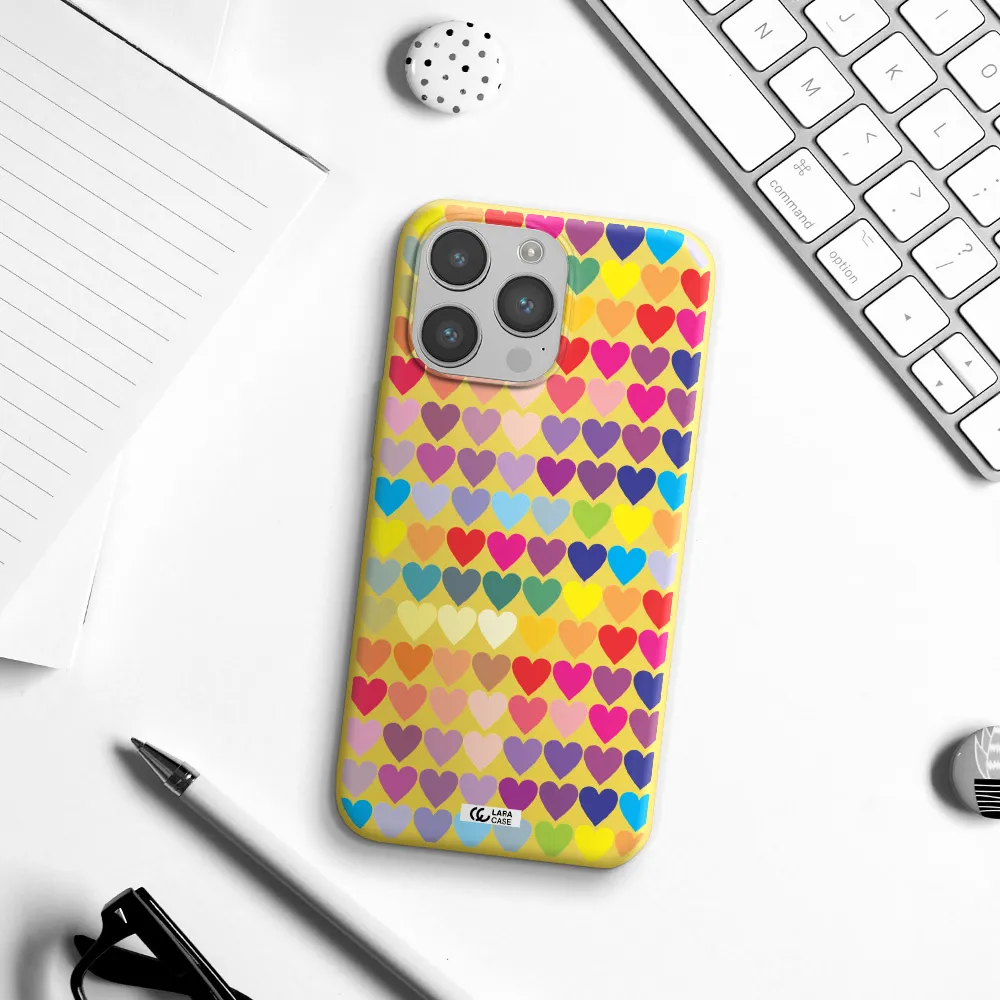 a colorful heart pattern Apple iPhone 14 pro Silicone canary yellow Case