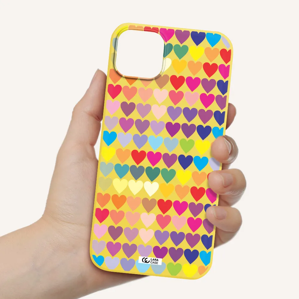 a colorful heart pattern Apple iPhone 14 Silicone canary yellow Case