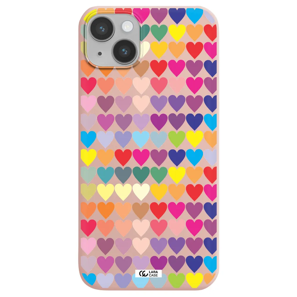 a colorful heart pattern Apple iPhone 14 Silicone pastel pink Case