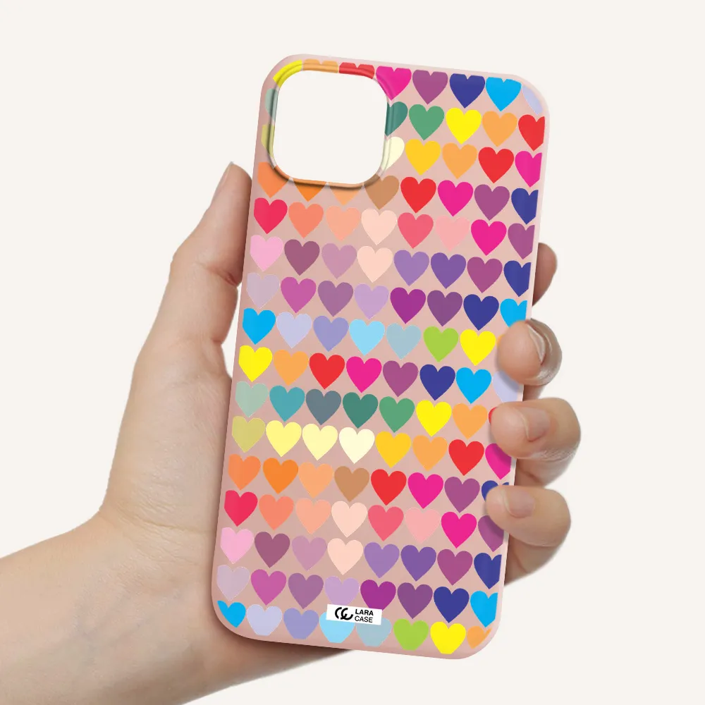 a colorful heart pattern Apple iPhone 14 Silicone pastel pink Case