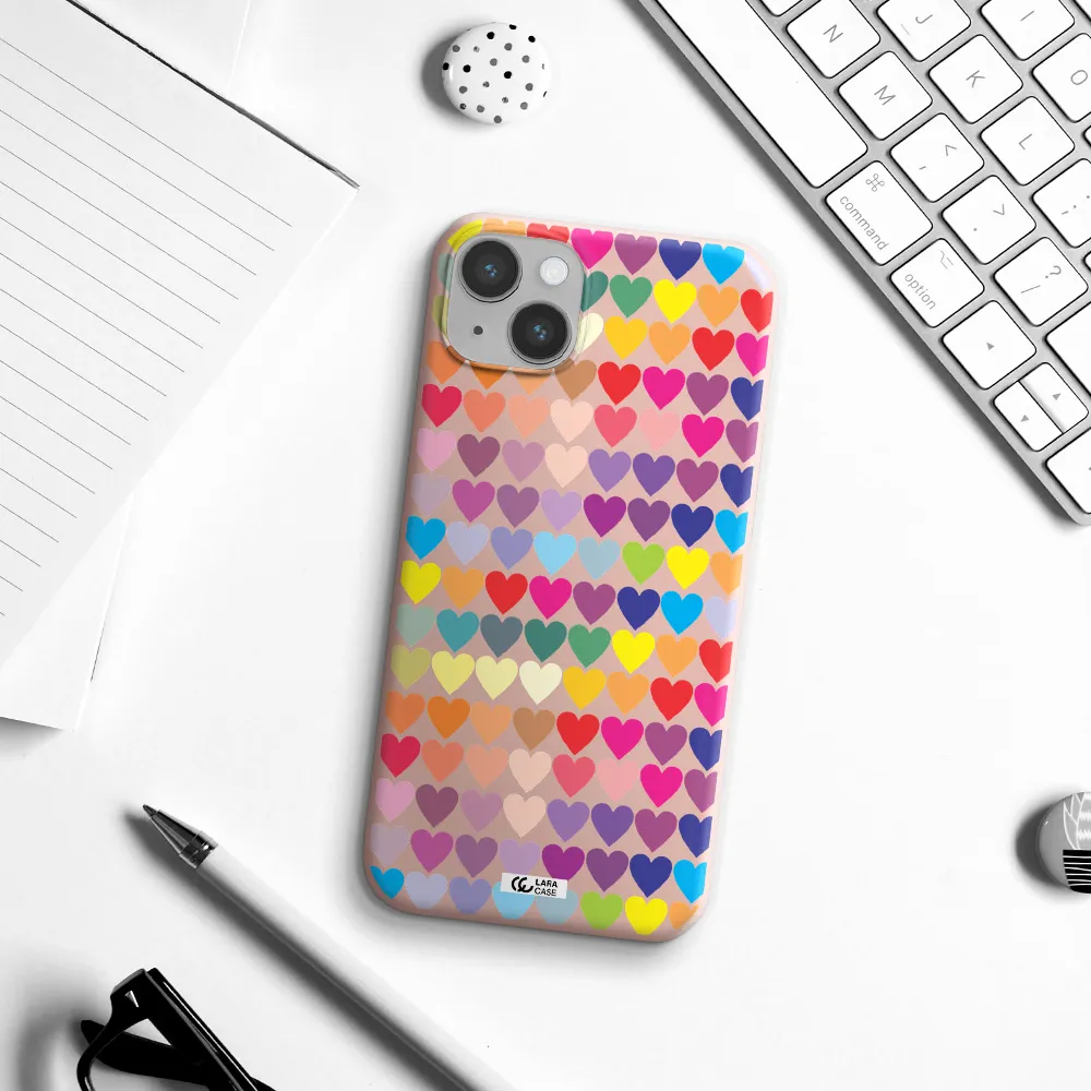 a colorful heart pattern Apple iPhone 14 Silicone pastel pink Case