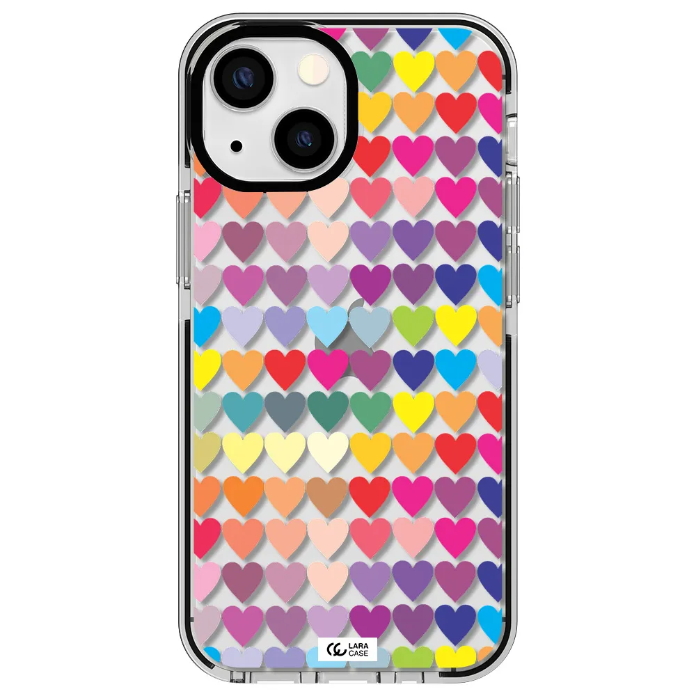 a colorful heart pattern Apple iPhone 15 impact black border Case