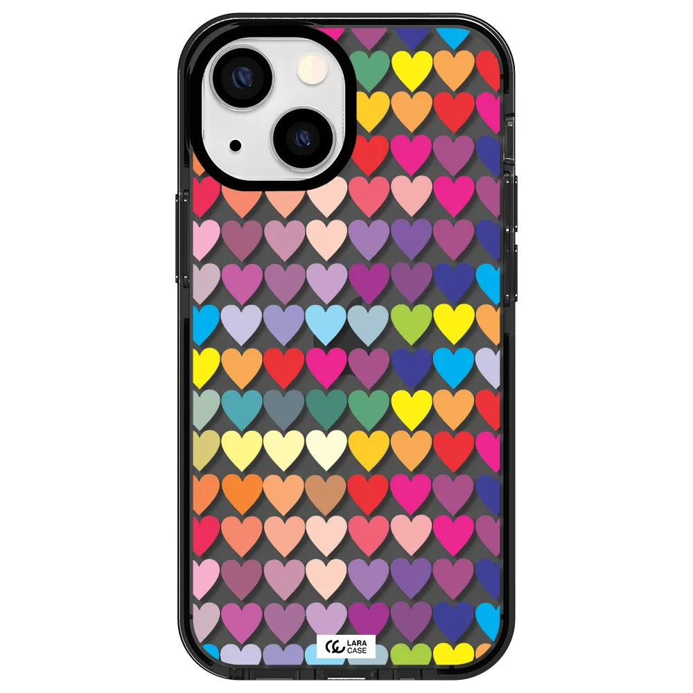 a colorful heart pattern Apple iPhone 15 impact Smoke Black Case