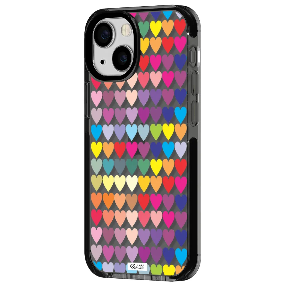a colorful heart pattern Apple iPhone 15 impact Smoke Black Case