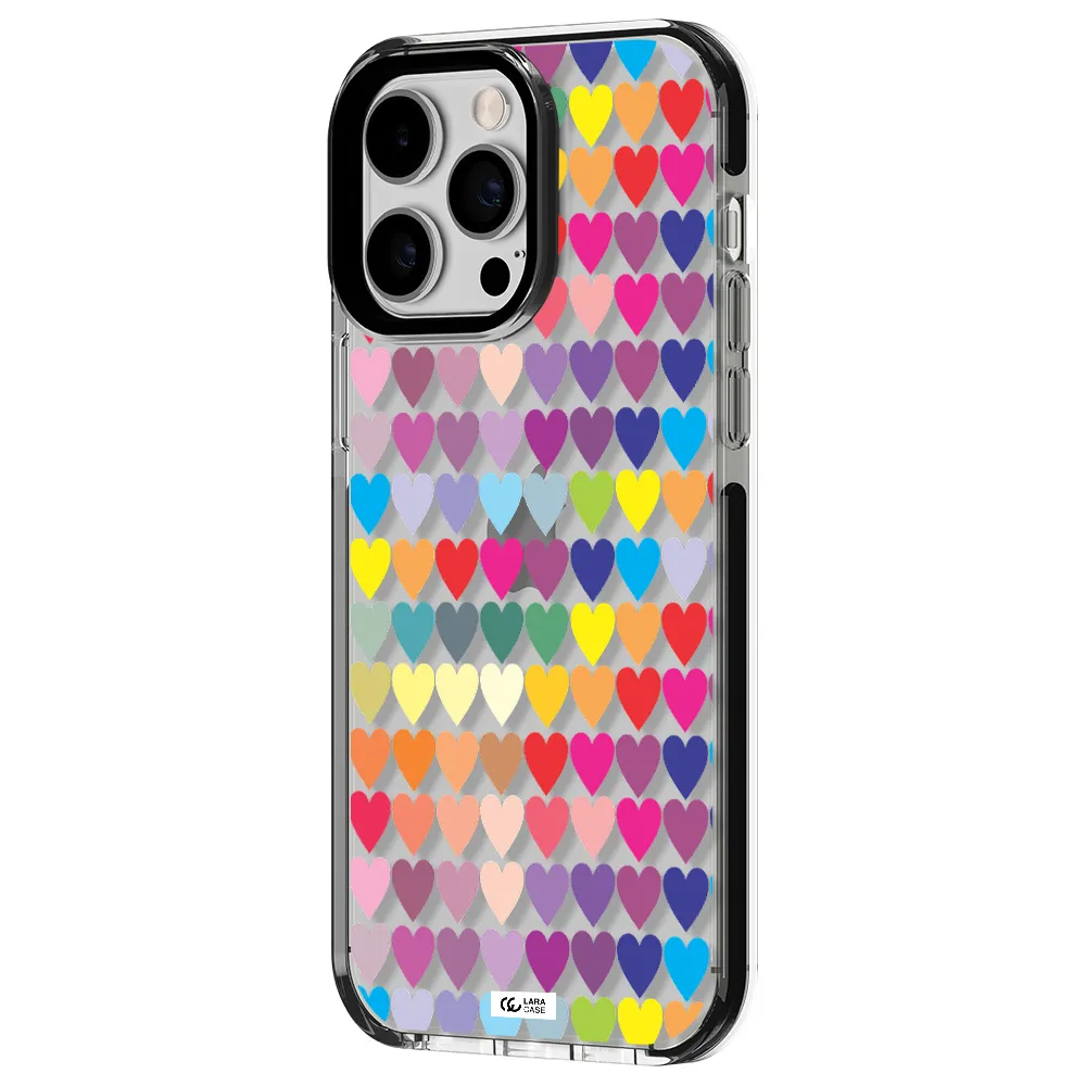a colorful heart pattern Apple iPhone 15 Pro impact black border Case