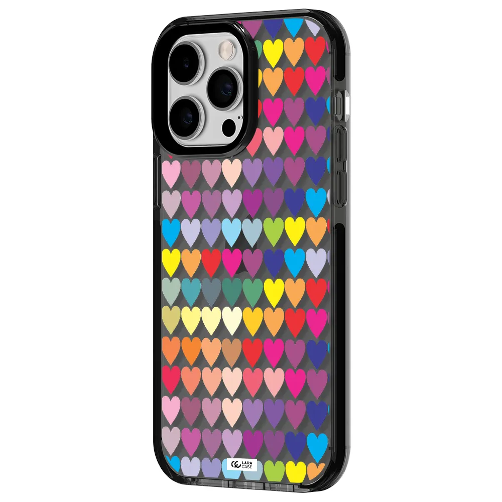 a colorful heart pattern Apple iPhone 15 Pro impact Smoke Black Case