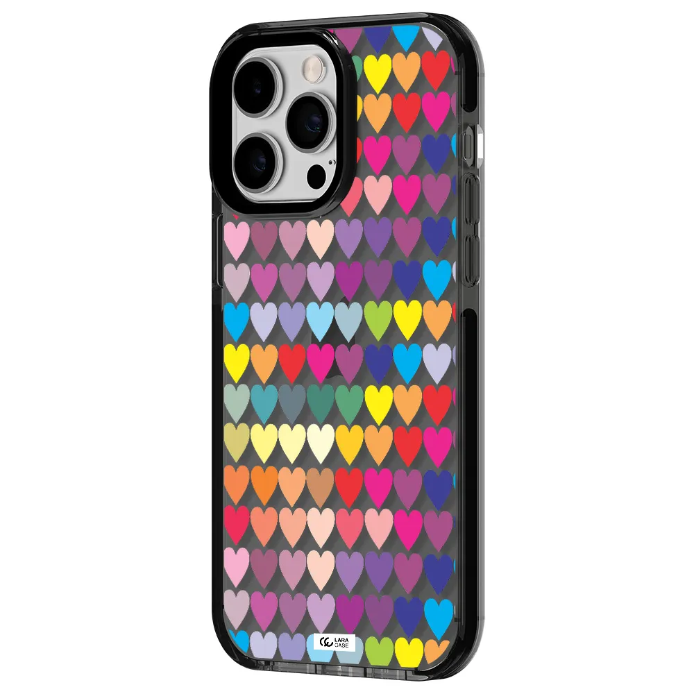 a colorful heart pattern Apple iPhone 15 Pro Max impact Smoke Black Case