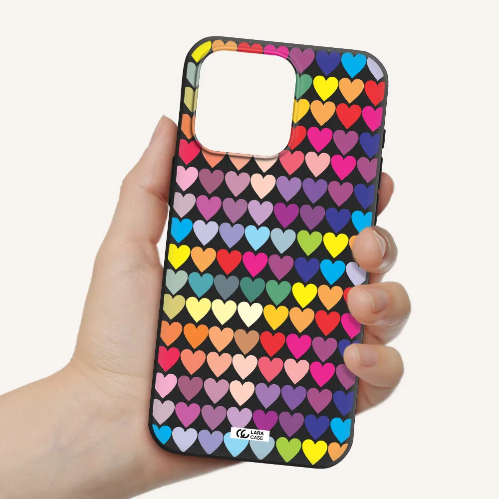 a colorful heart pattern Apple Iphone 15 Pro max Silicone black Case