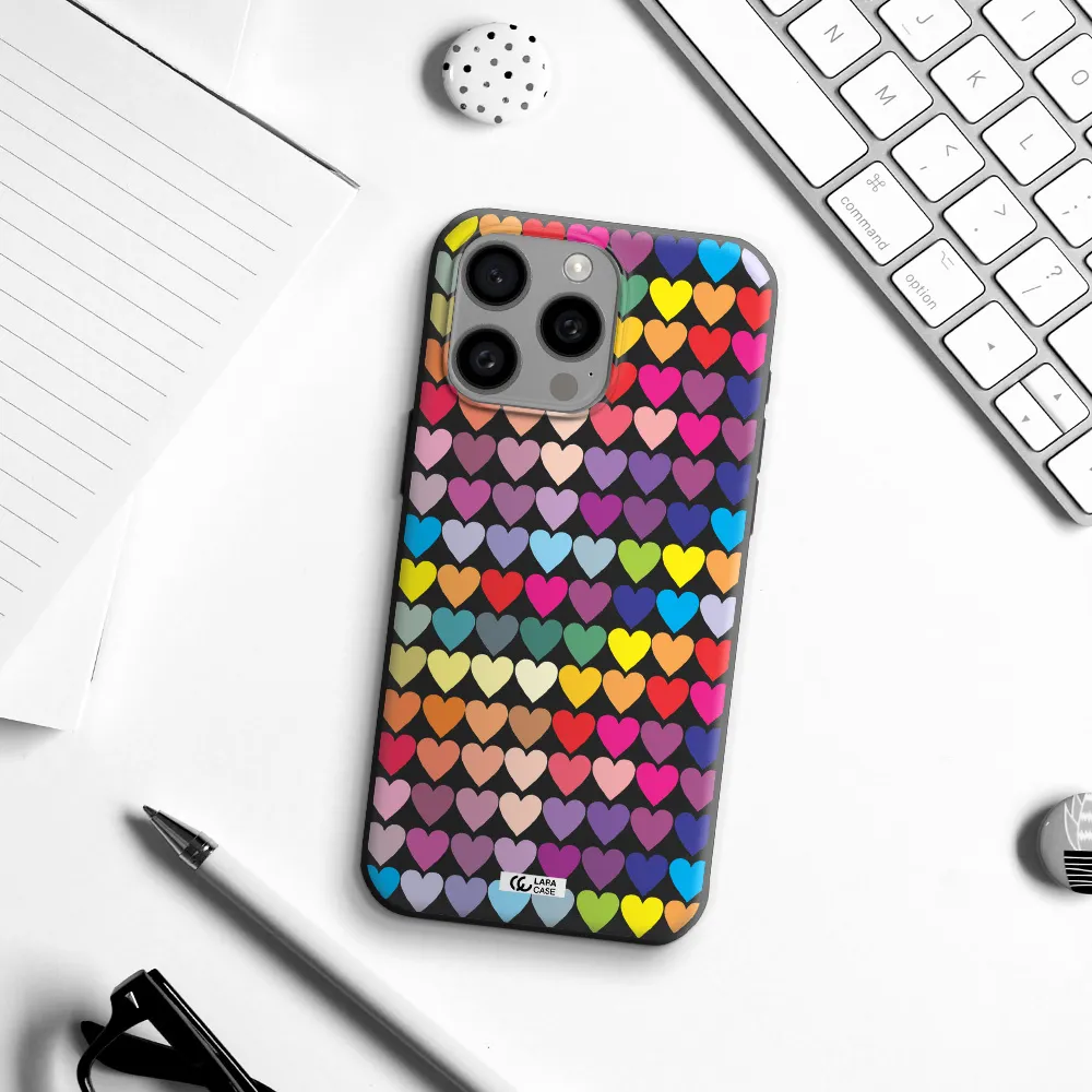a colorful heart pattern Apple Iphone 15 Pro max Silicone black Case