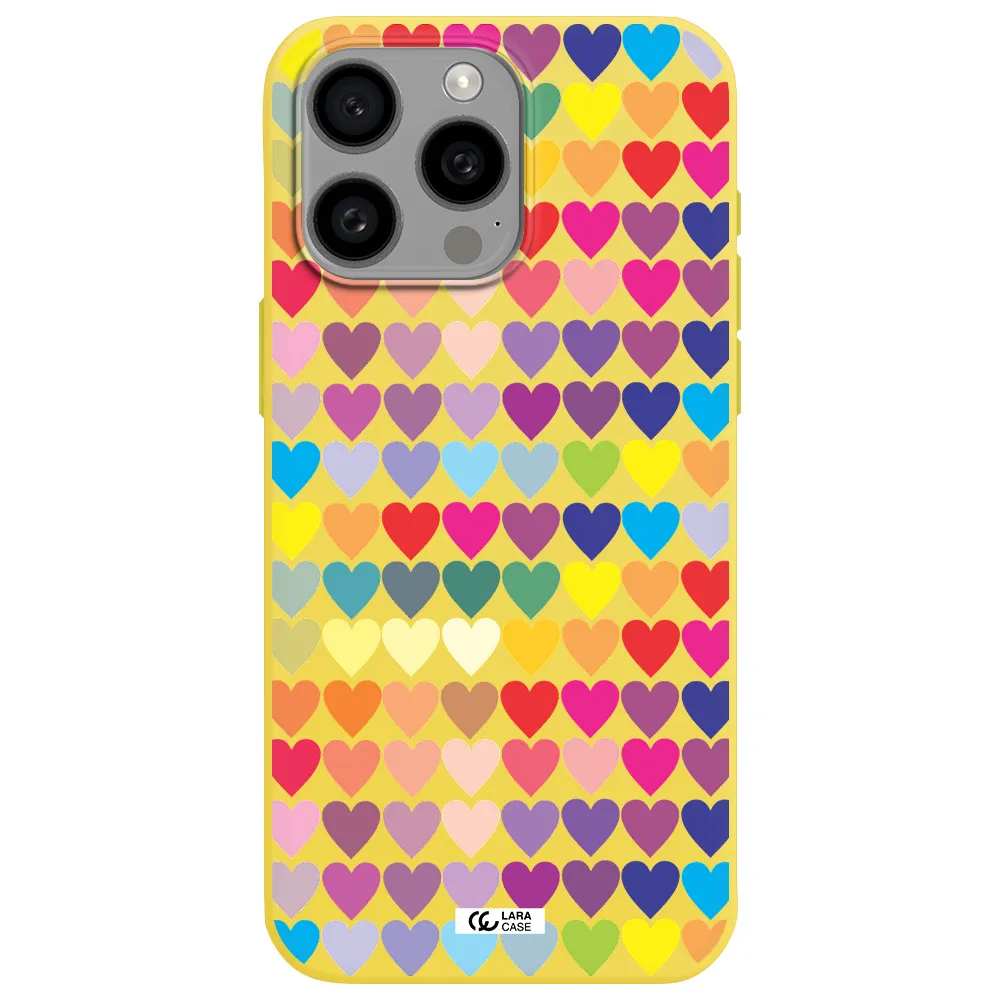 a colorful heart pattern Apple Iphone 15 Pro max Silicone canary yellow Case