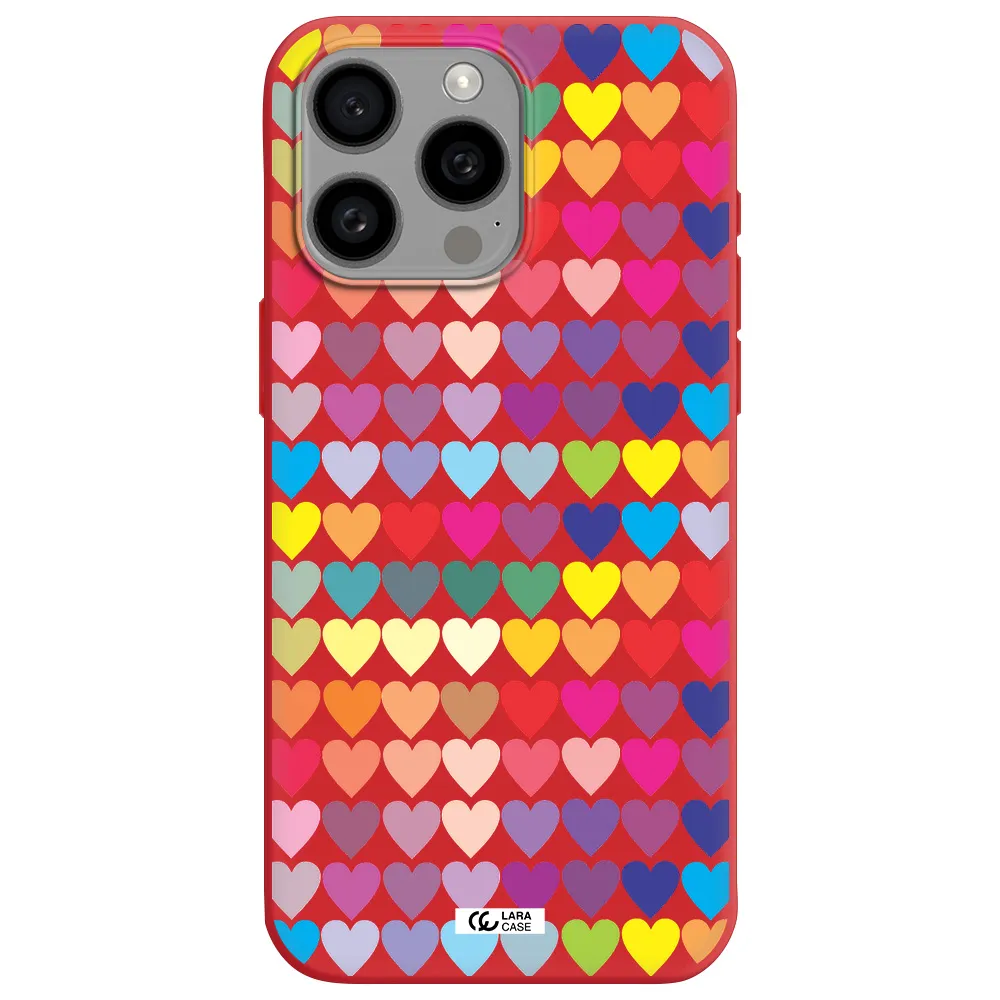 A Colorful Heart Pattern Apple Iphone 15 Pro Max Silicone Imperial Red Case