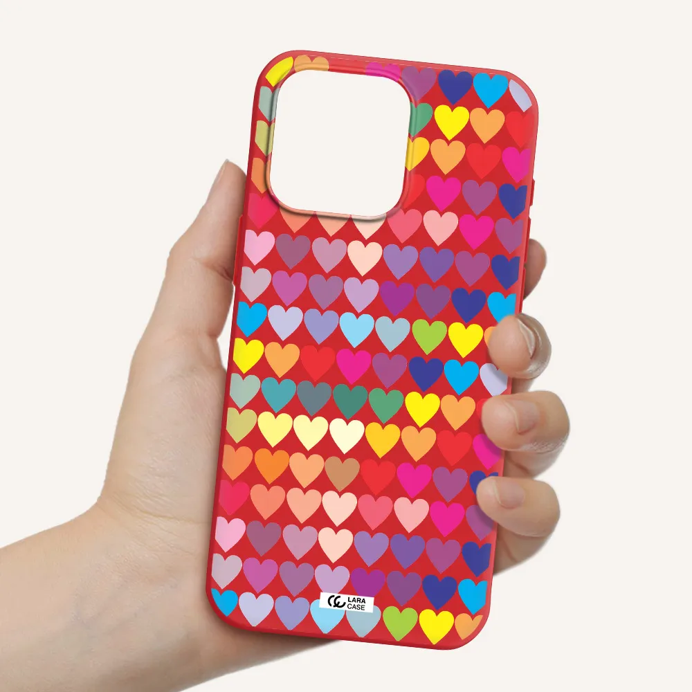 A Colorful Heart Pattern Apple Iphone 15 Pro Max Silicone Imperial Red Case