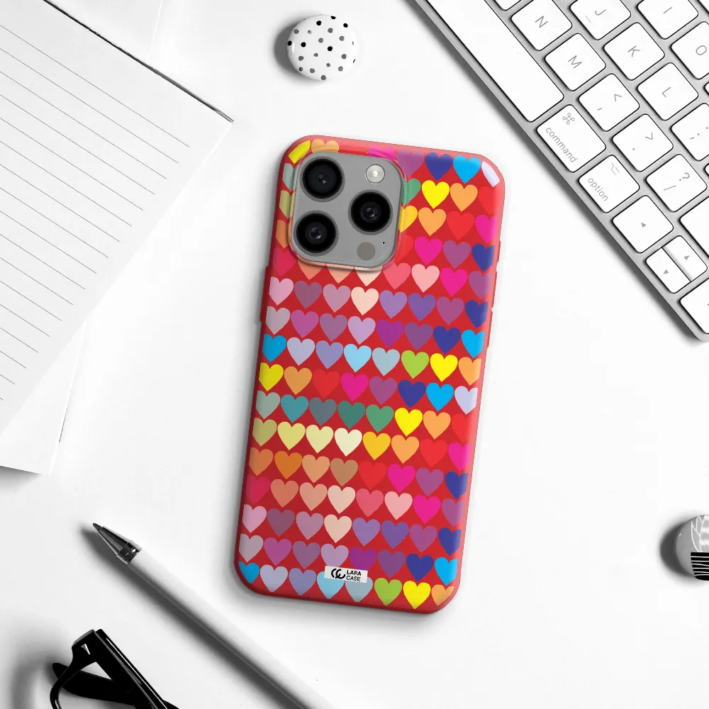 A Colorful Heart Pattern Apple Iphone 15 Pro Max Silicone Imperial Red Case