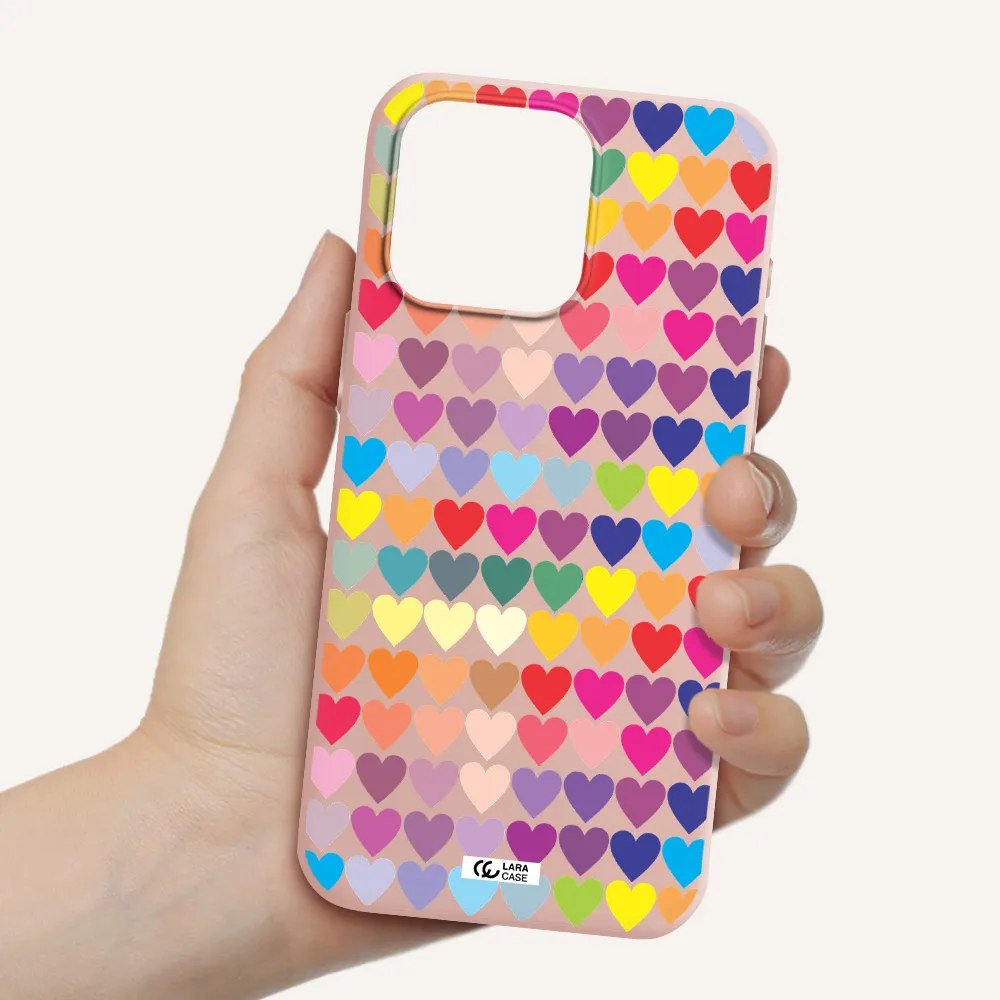 a colorful heart pattern Apple Iphone 15 Pro max Silicone pastel pink Case