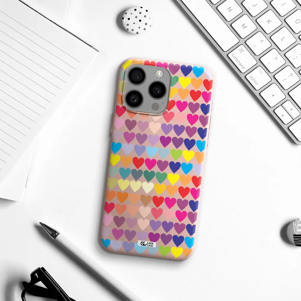 a colorful heart pattern Apple Iphone 15 Pro max Silicone pastel pink Case