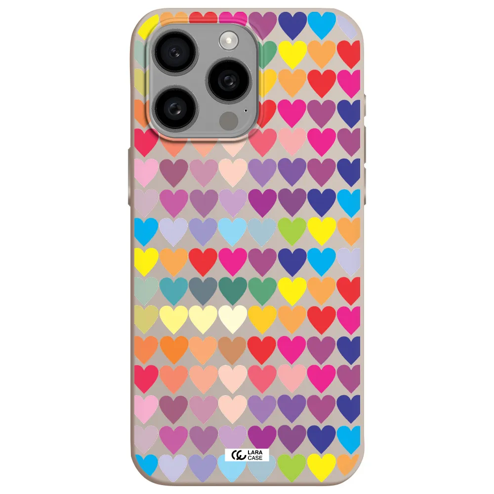 a colorful heart pattern Apple Iphone 15 Pro max Silicone Stone Case