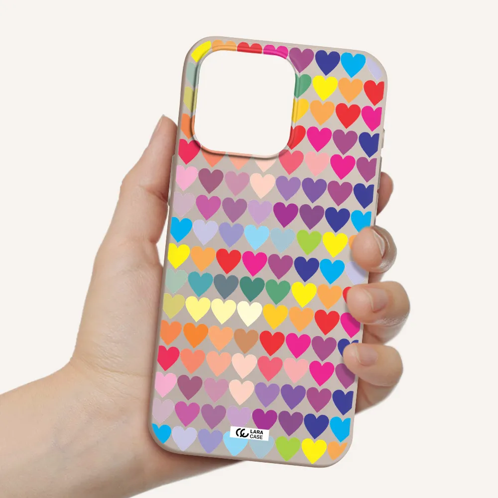 a colorful heart pattern Apple Iphone 15 Pro max Silicone Stone Case