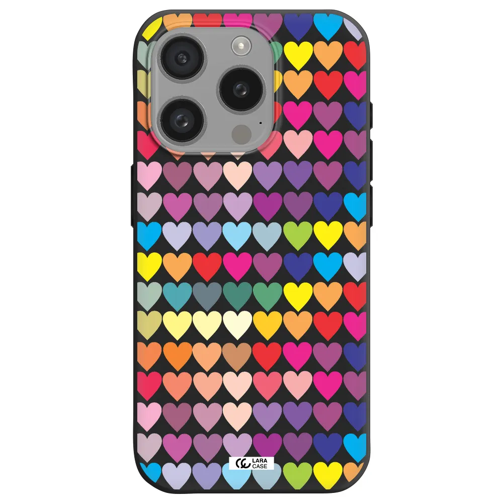 A Colorful Heart Pattern Apple Iphone 15 Pro Silicone Black Case