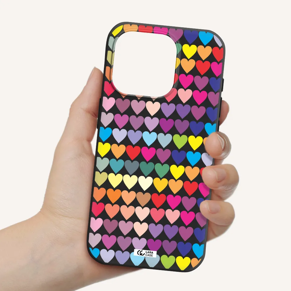A Colorful Heart Pattern Apple Iphone 15 Pro Silicone Black Case