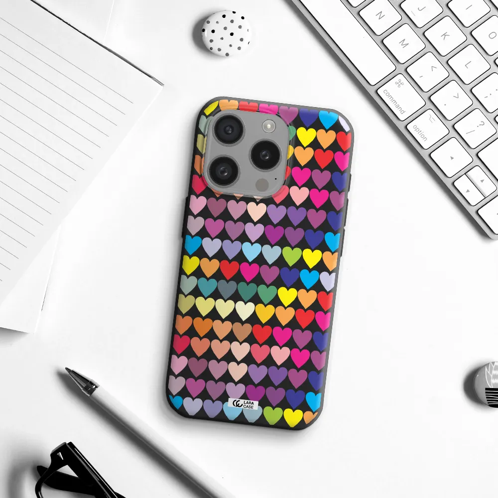 A Colorful Heart Pattern Apple Iphone 15 Pro Silicone Black Case