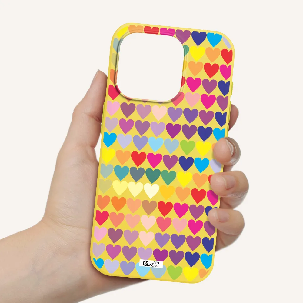 A Colorful Heart Pattern Apple Iphone 15 Pro Silicone Canary Yellow Case