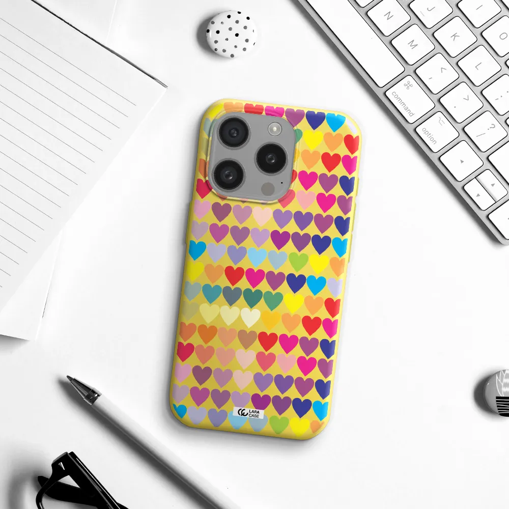 A Colorful Heart Pattern Apple Iphone 15 Pro Silicone Canary Yellow Case