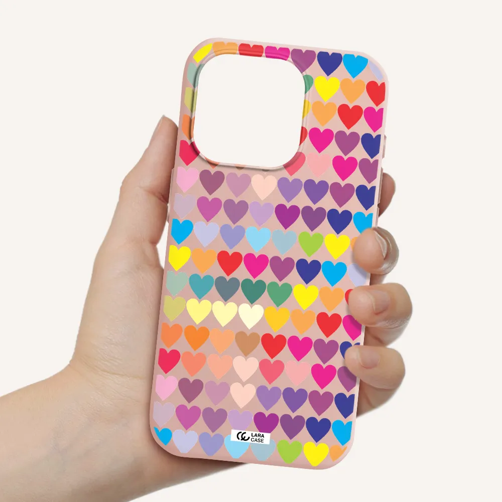 A Colorful Heart Pattern Apple Iphone 15 Pro Silicone Pastel Pink Case