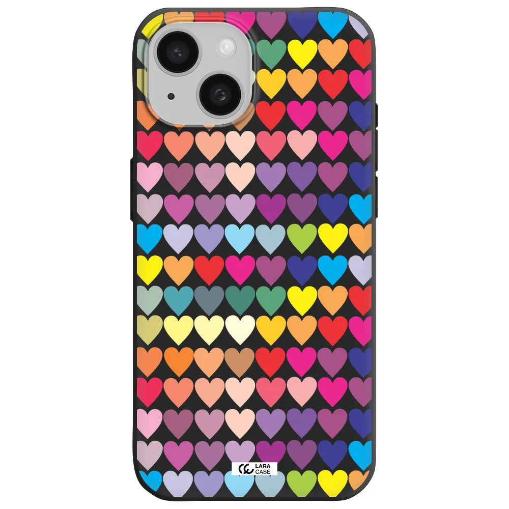 a colorful heart pattern Apple iPhone 15 Silicone black Case